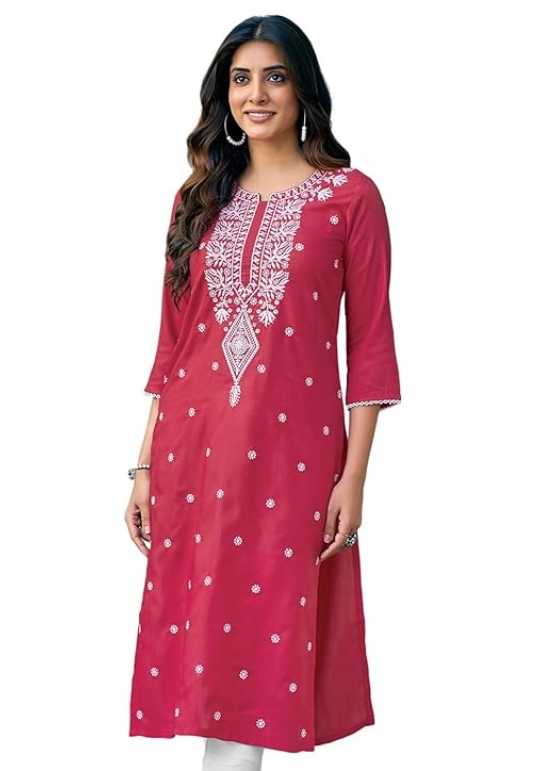 Cotton Blend Lucknowi Chikankari Embroidery Kurti Front Side