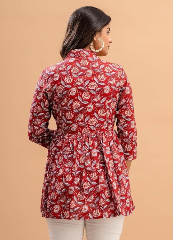 Cotton Floral Printed Short Kurti Tunic Top - Image 2