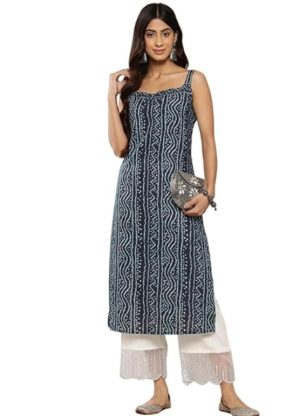 Crepe Straight Bandhani Printed Kurti Front Side