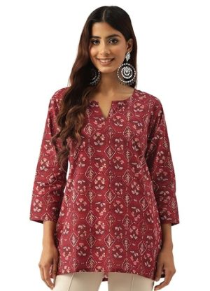 Designer V-Neck Short Straight Kurti Front Side