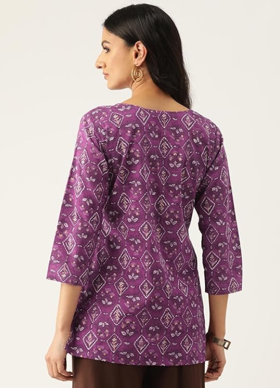 Designer V-Neck Short Straight Kurti with 3Quarter Sleeves - Image 2