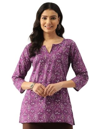 Designer V-Neck Short Straight Kurti with 3Quarter Sleeves Front Side