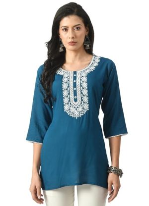 Embroidered Chikankari Ladies Short Kurta Front Side