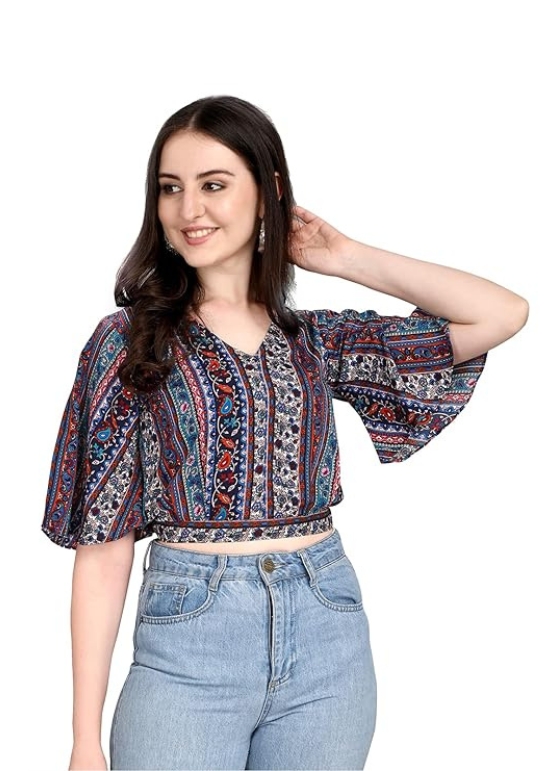 Girl's Crepe Mill Printed Full Sleeve Slim Fit Top Front Side