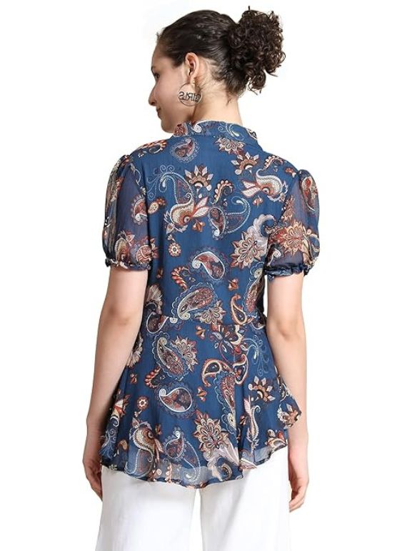 Girl's Georgette Floral Flared Western Long Top (1)