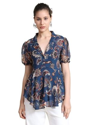 Girl's Georgette Floral Flared Western Long Top