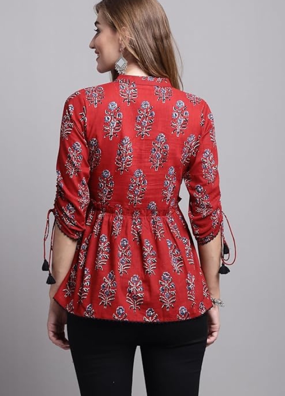 Girl's Maroon Pure cotton Jaipuri Printed Western Short Top - Image 2
