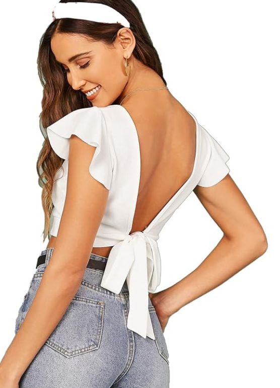 Girls' Ruffle Sleeve Tie back Knot Stylish Top (1)