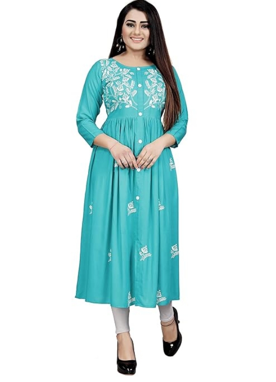 Rayon Flared Embroidery Kurti Front Side