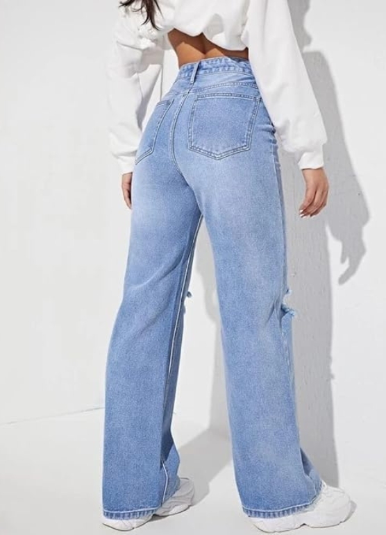 Regular Solid Mid Rise High Waist Boyfriend Style Wide Leg Jeans - Image 2