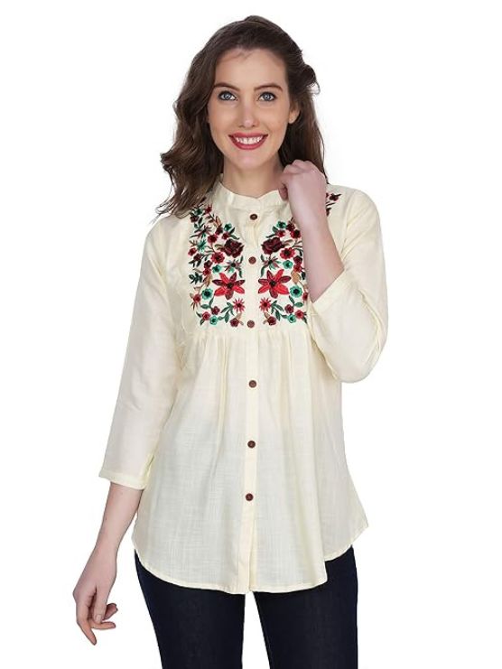 Summer Cotton Embroidery Long Top for Girl, Front