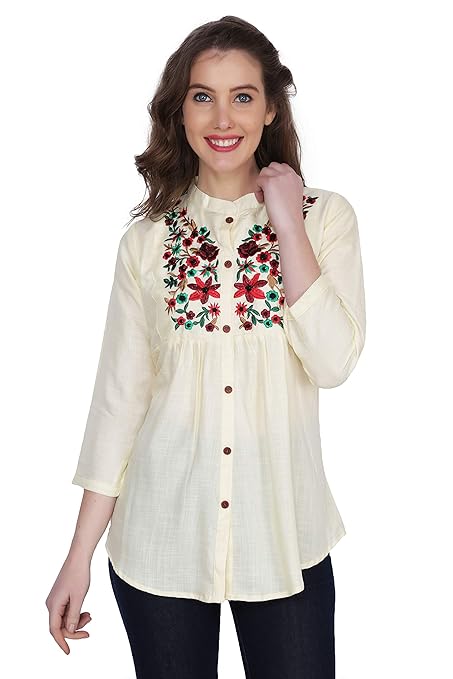 Summer Cotton Embroidery Long Top for Girl, Front