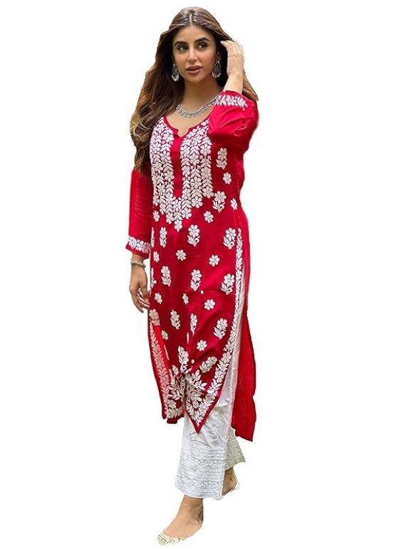 Viscose Cotton Straight Chikankari Embroidered Kurti