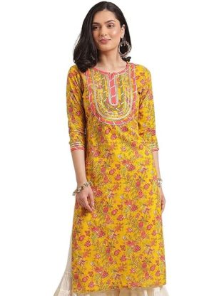 Women's Cotton Printed Straight Kurti Front Side