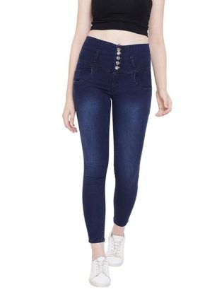 Women's Denim Stretchable High Waist Jeans Front Side