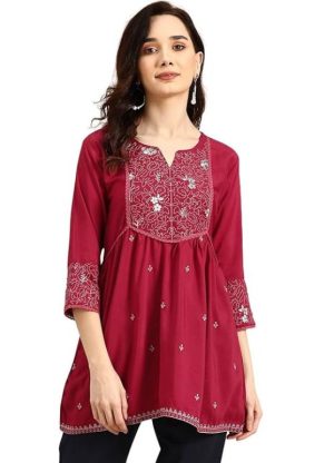 Women's Embroidered Regular Fit Long Top