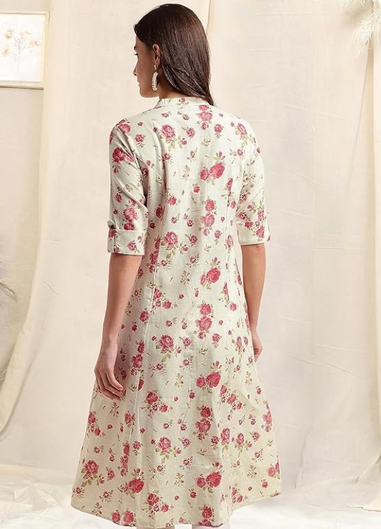 Women's A Line Flex Cotton Floral Printed Kurti Back