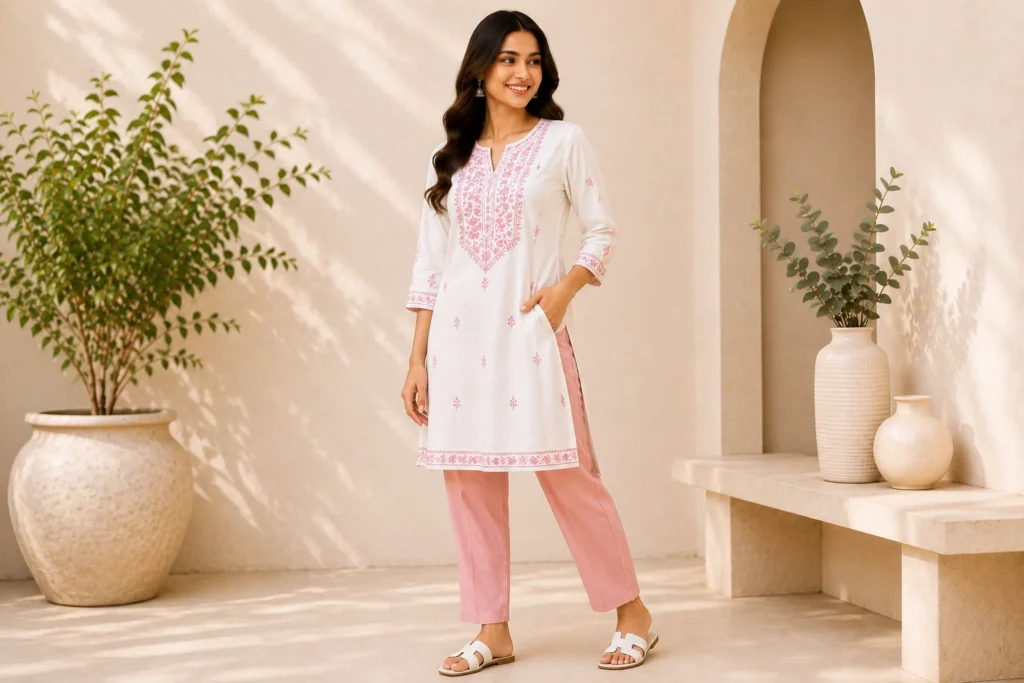 Traditional chikankari kurtis with elegant embroidery