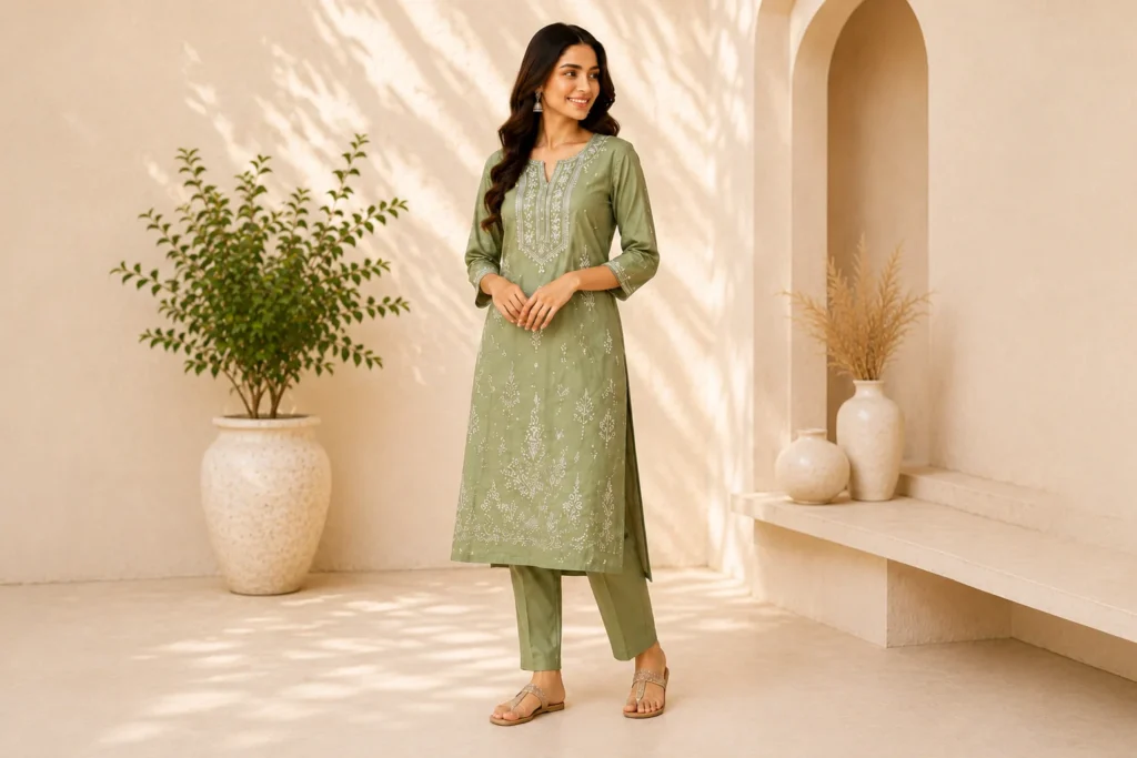 Women's kurti pant set collection in premium fabrics