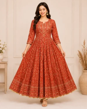 Bandhani Printed Anarkali Kurti for Women