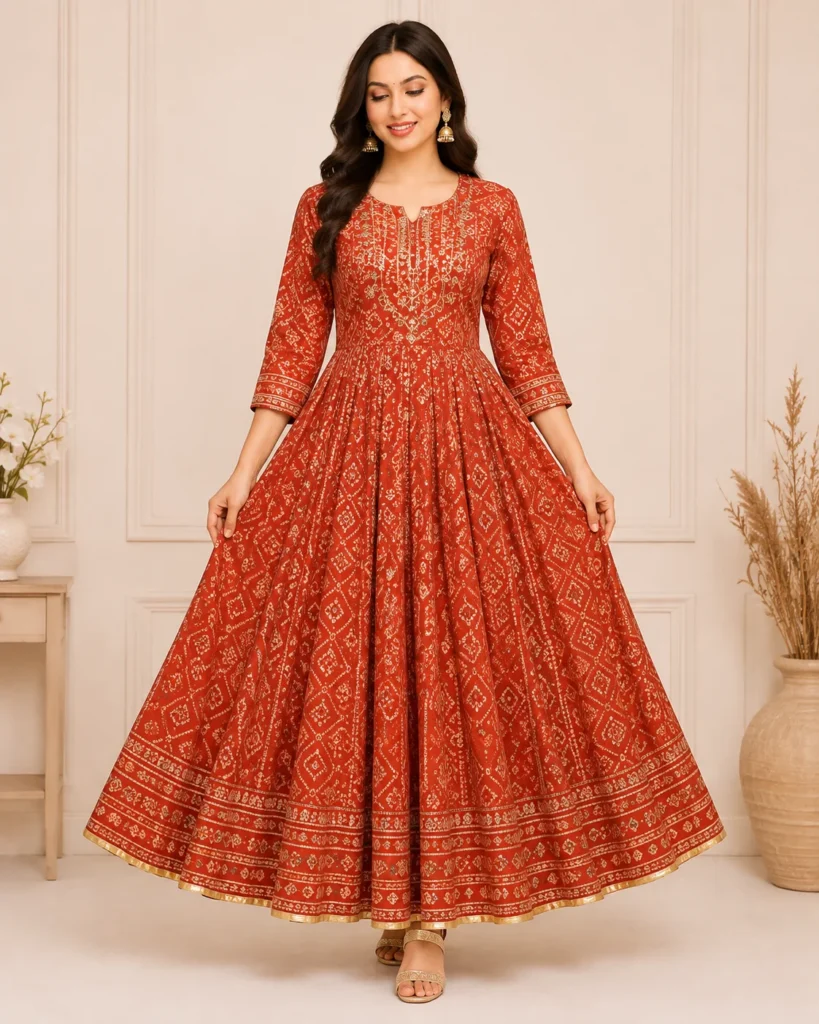 Bandhani Printed Anarkali Kurti for Women