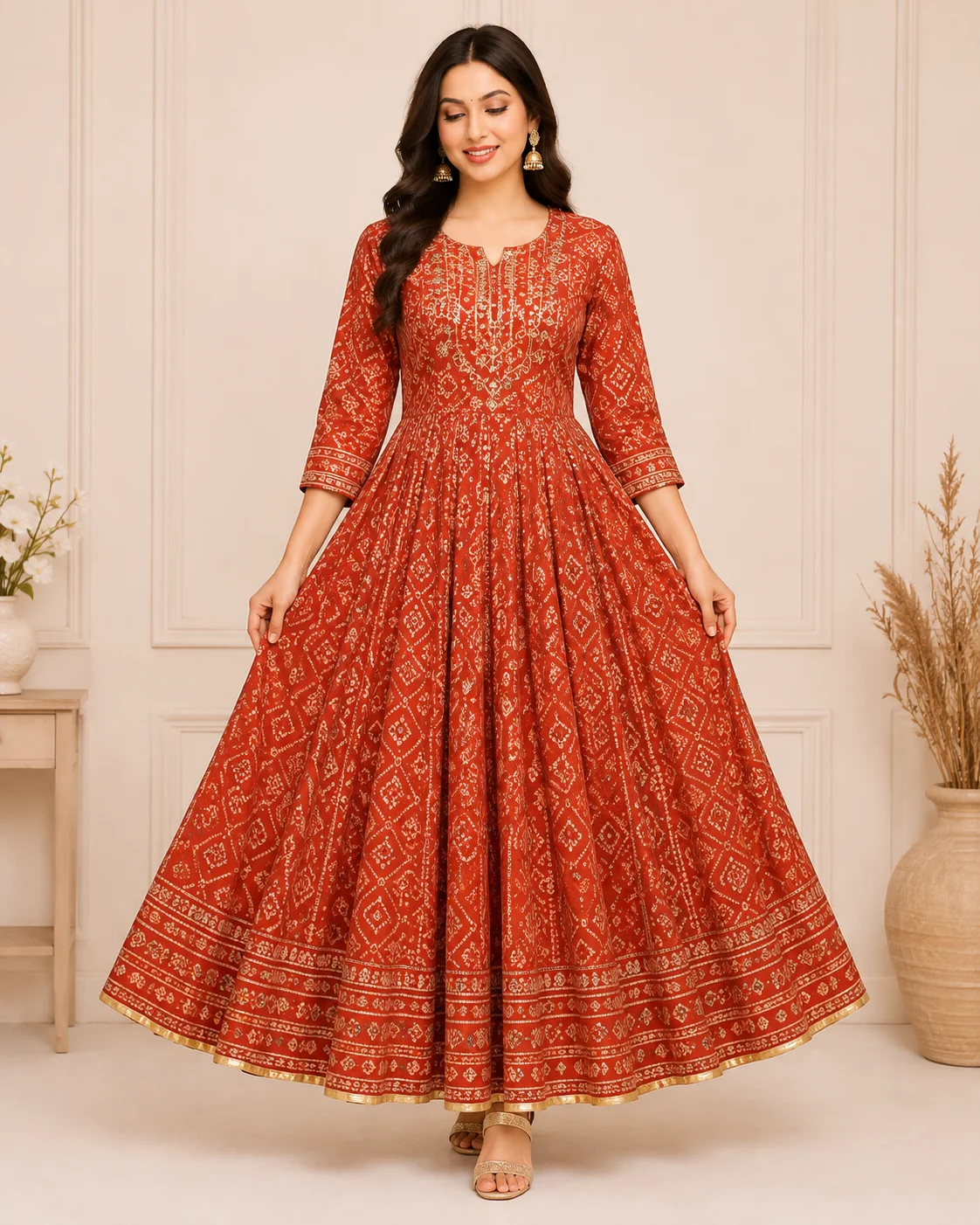 Bandhani Printed Anarkali Kurti for Women