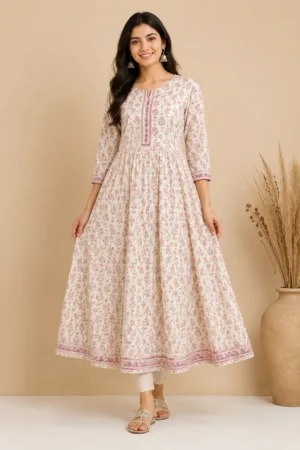 Cotton Printed Daily Wear Anarkali Kurti for Women