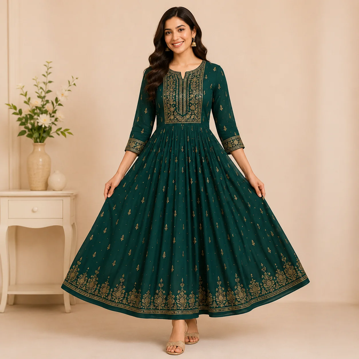 Embroidered Party Wear Anarkali Kurti for Women