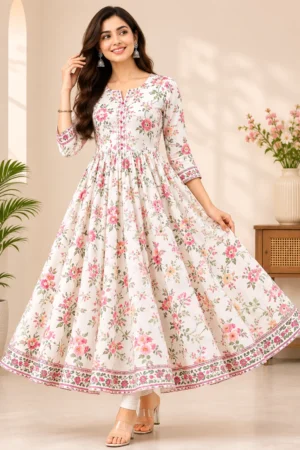 Floral Printed Flared Anarkali Kurti for Women